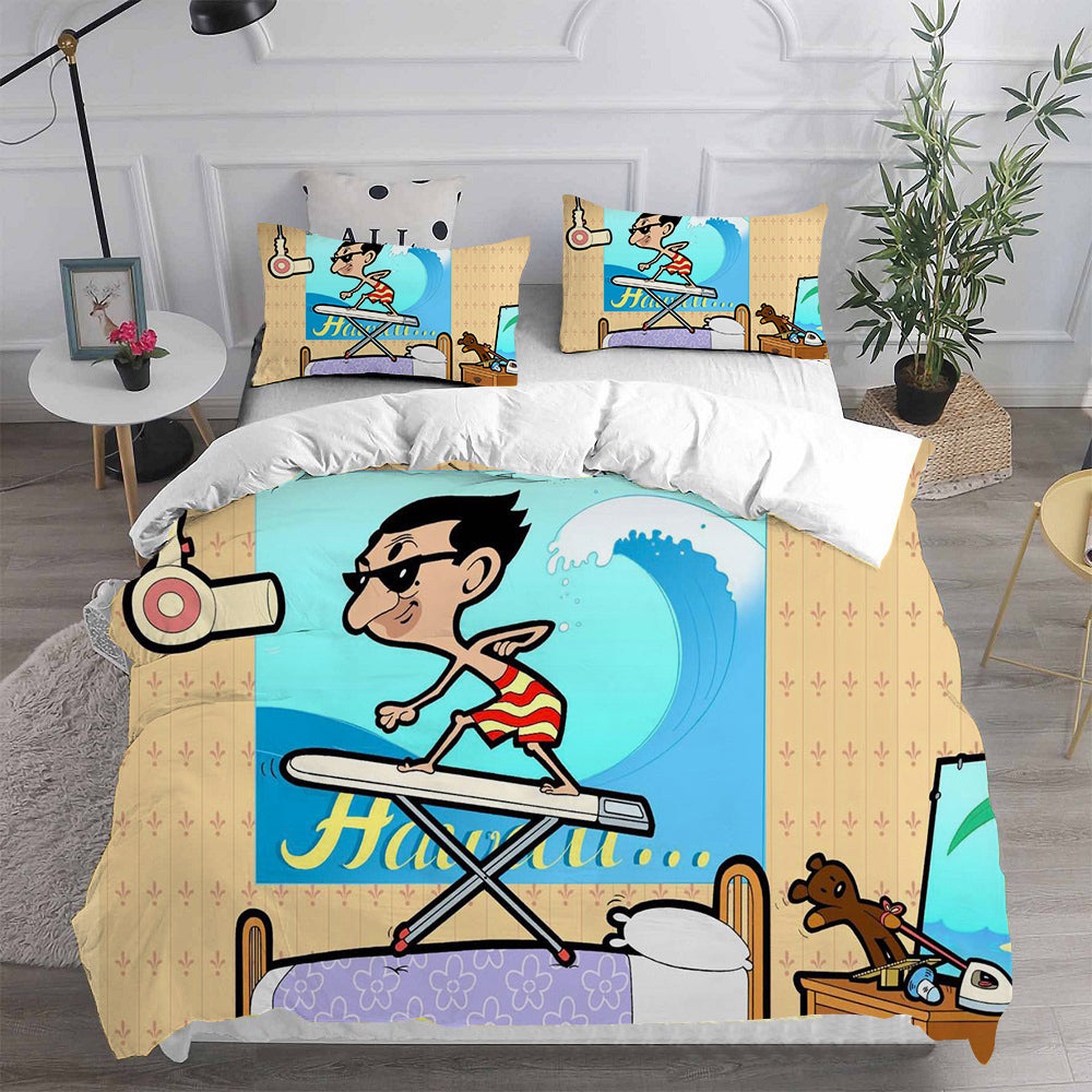 Mr. Bean The Animated Series Cosplay Bedding Set Duvet Cover Pillowcases Halloween Home Decor