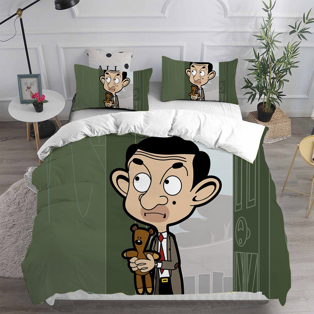 Mr. Bean The Animated Series Cosplay Bedding Set Duvet Cover Pillowcases Halloween Home Decor