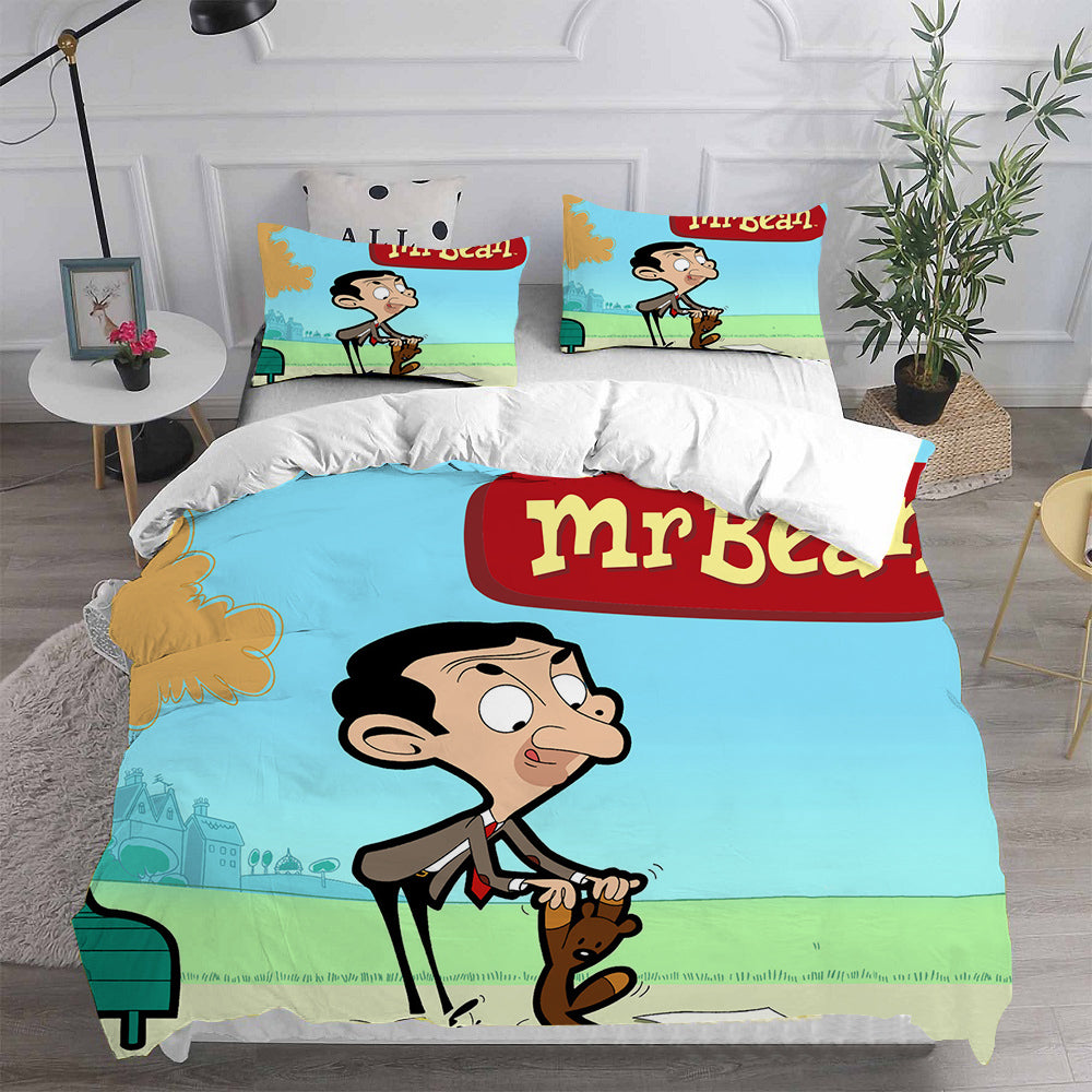 Mr. Bean The Animated Series Cosplay Bedding Set Duvet Cover Pillowcases Halloween Home Decor