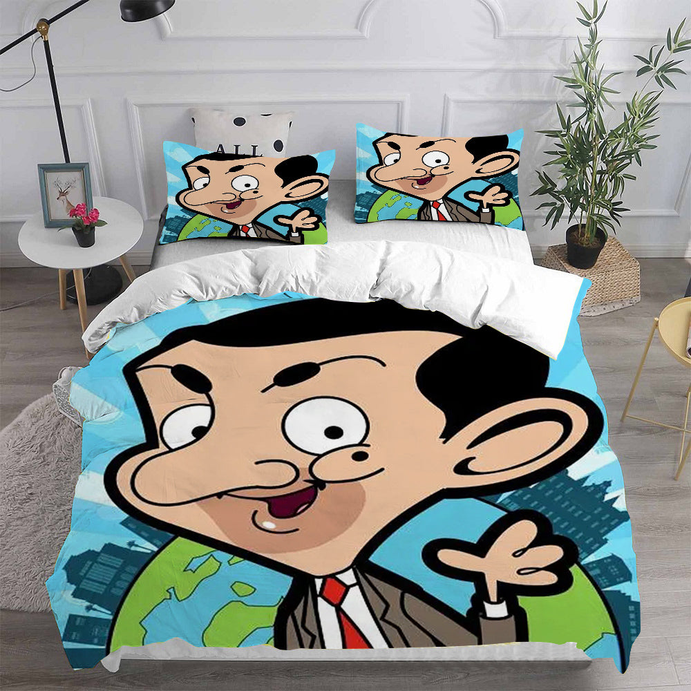 Mr. Bean The Animated Series Cosplay Bedding Set Duvet Cover Pillowcases Halloween Home Decor