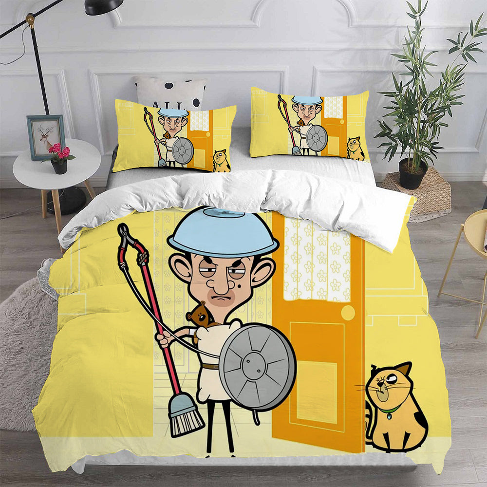 Mr. Bean The Animated Series Cosplay Bedding Set Duvet Cover Pillowcases Halloween Home Decor