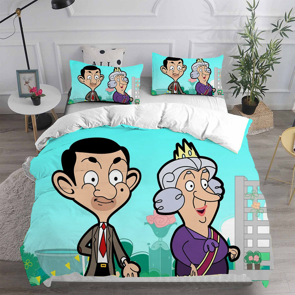 Mr. Bean The Animated Series Cosplay Bedding Set Duvet Cover Pillowcases Halloween Home Decor