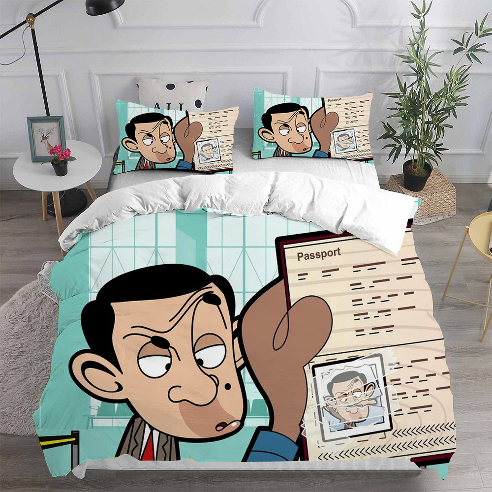 Mr. Bean The Animated Series Cosplay Bedding Set Duvet Cover Pillowcases Halloween Home Decor