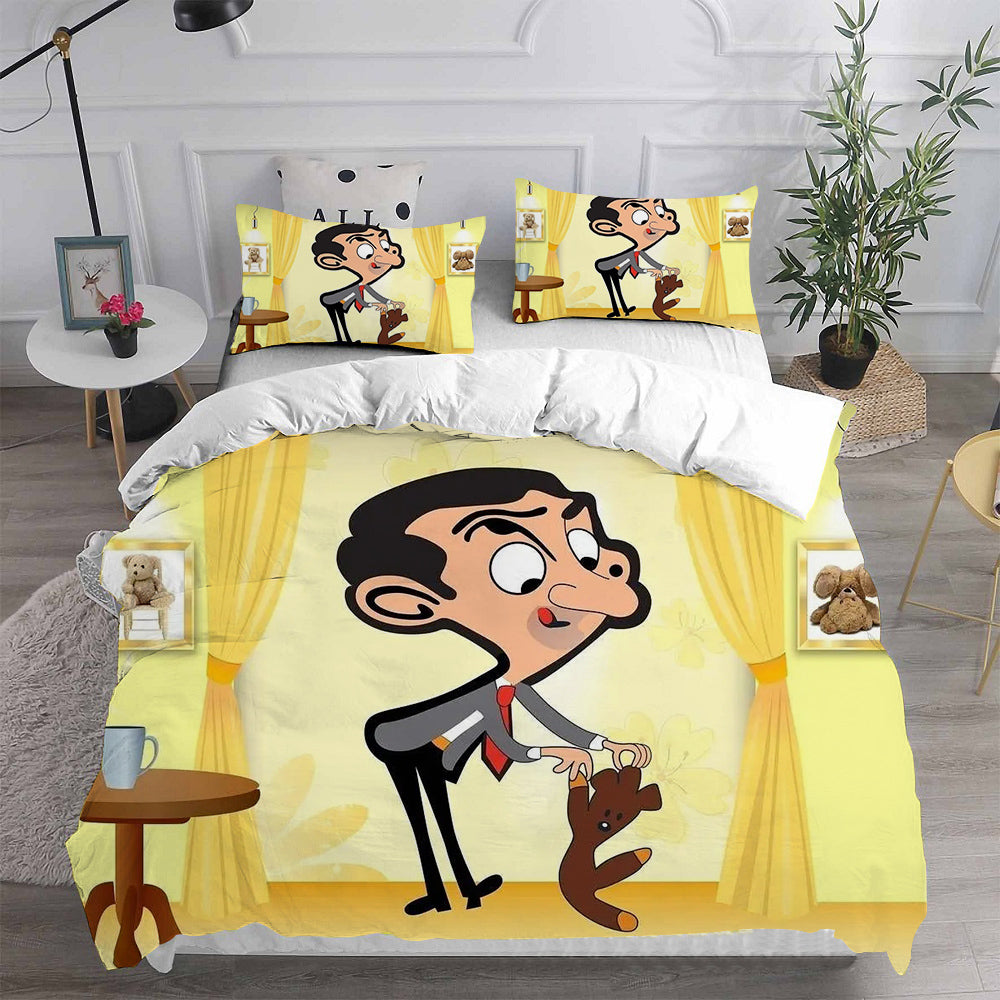 Mr. Bean The Animated Series Cosplay Bedding Set Duvet Cover Pillowcases Halloween Home Decor