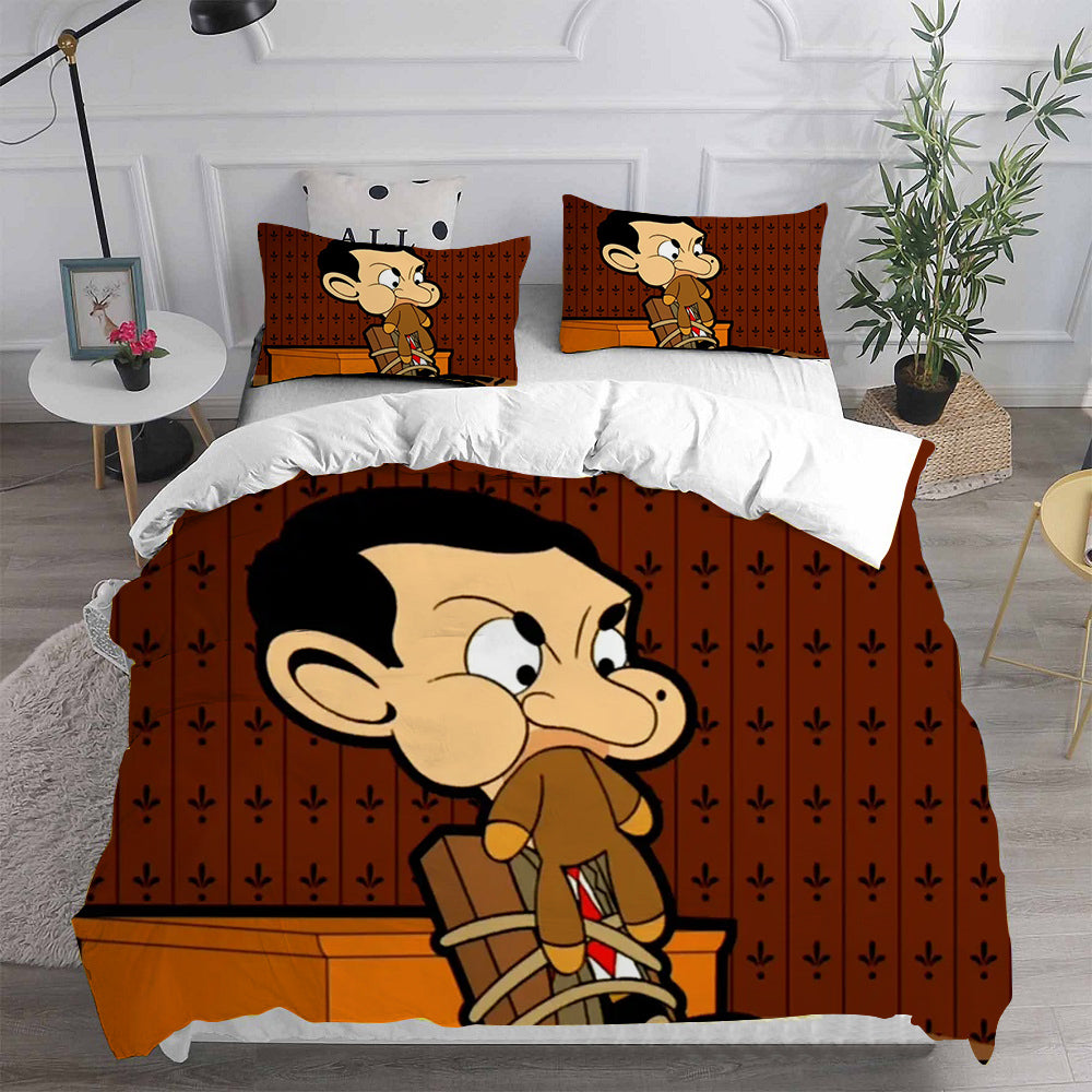 Mr. Bean The Animated Series Cosplay Bedding Set Duvet Cover Pillowcases Halloween Home Decor