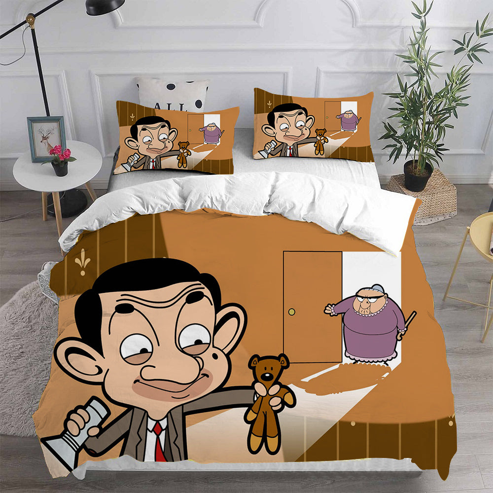 Mr. Bean The Animated Series Cosplay Bedding Set Duvet Cover Pillowcases Halloween Home Decor