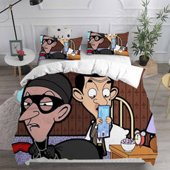 Mr. Bean The Animated Series Cosplay Bedding Set Duvet Cover Pillowcases Halloween Home Decor