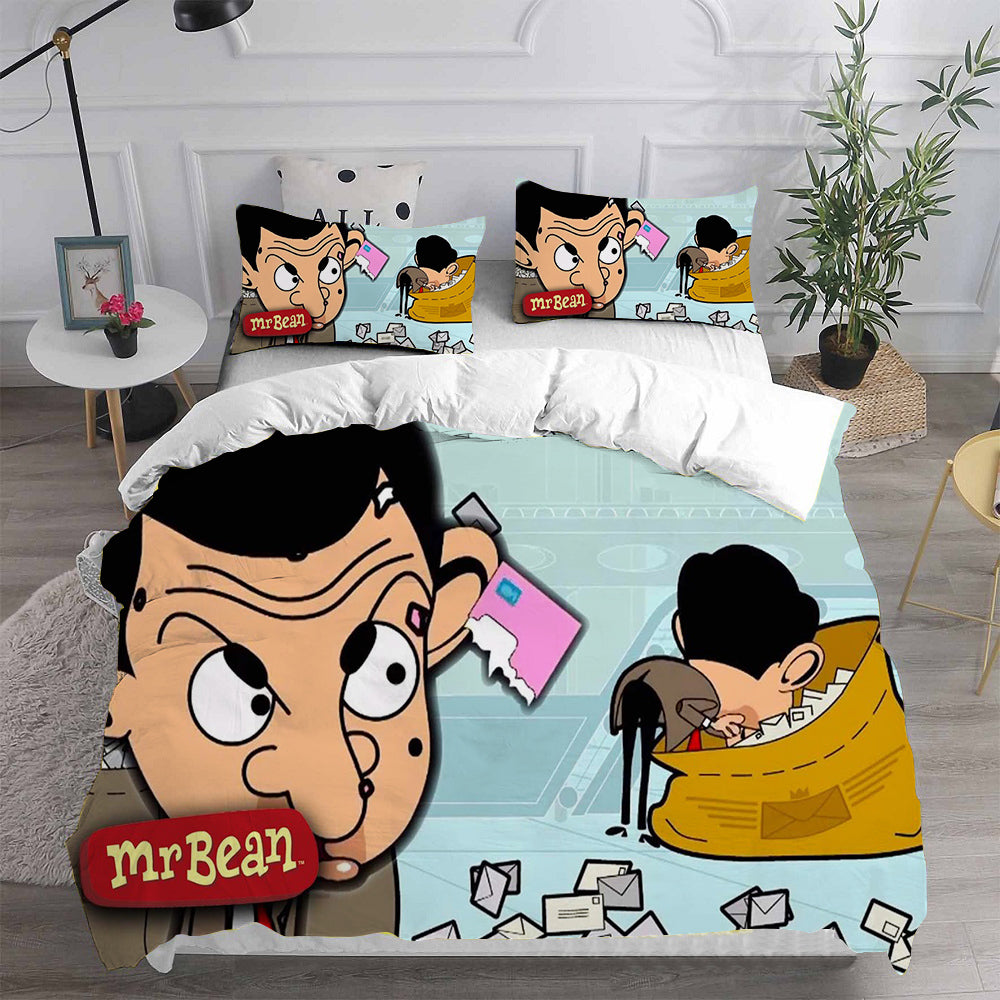 Mr. Bean The Animated Series Cosplay Bedding Set Duvet Cover Pillowcases Halloween Home Decor