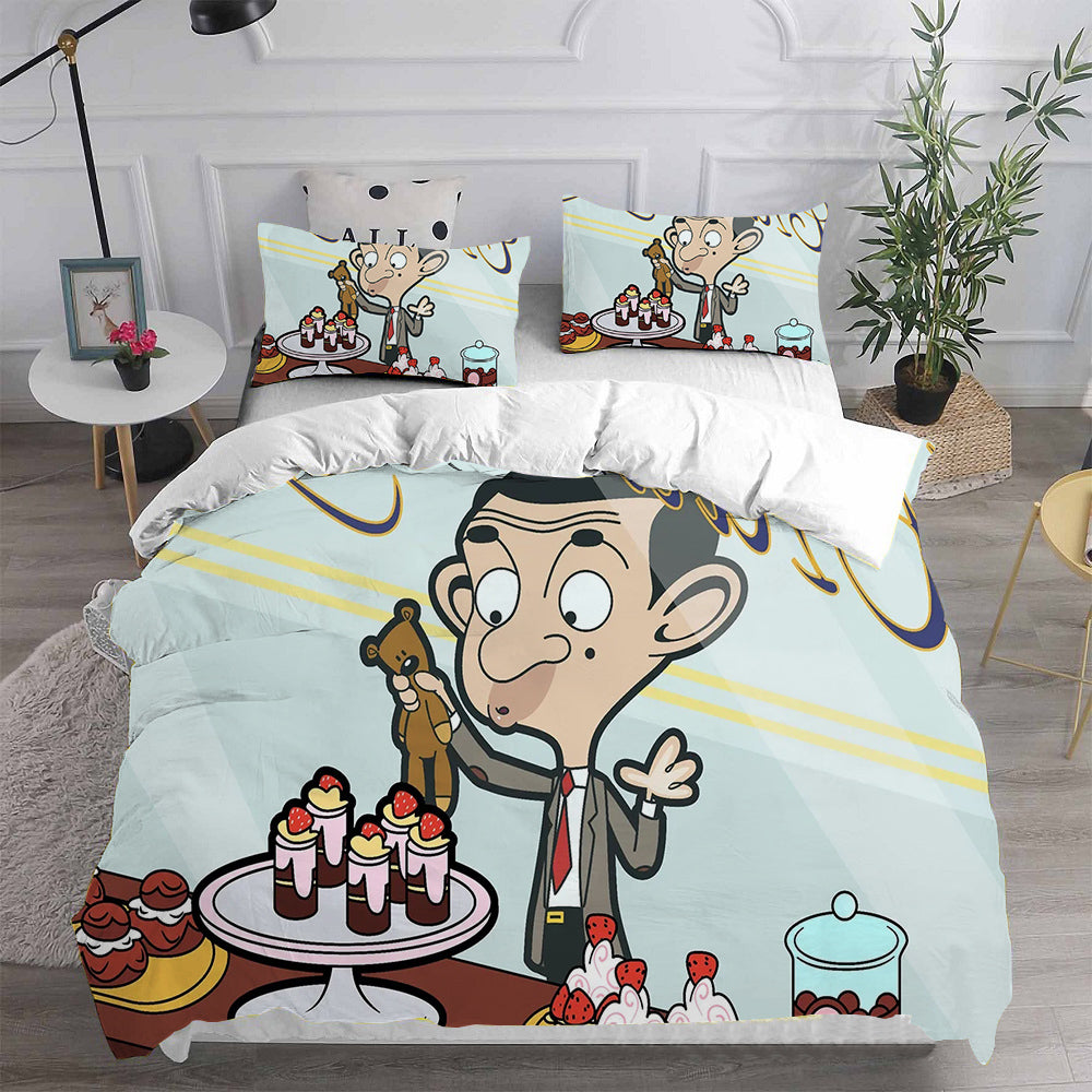 Mr. Bean The Animated Series Cosplay Bedding Set Duvet Cover Pillowcases Halloween Home Decor