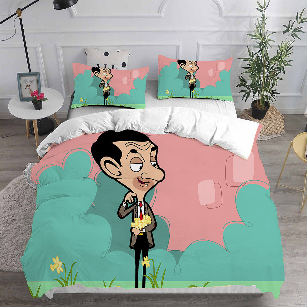 Mr. Bean The Animated Series Cosplay Bedding Set Duvet Cover Pillowcases Halloween Home Decor