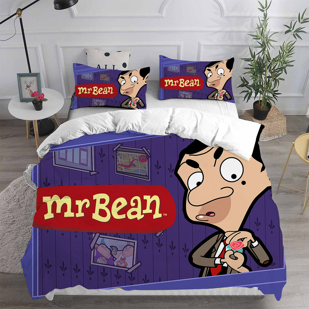 Mr. Bean The Animated Series Cosplay Bedding Set Duvet Cover Pillowcases Halloween Home Decor