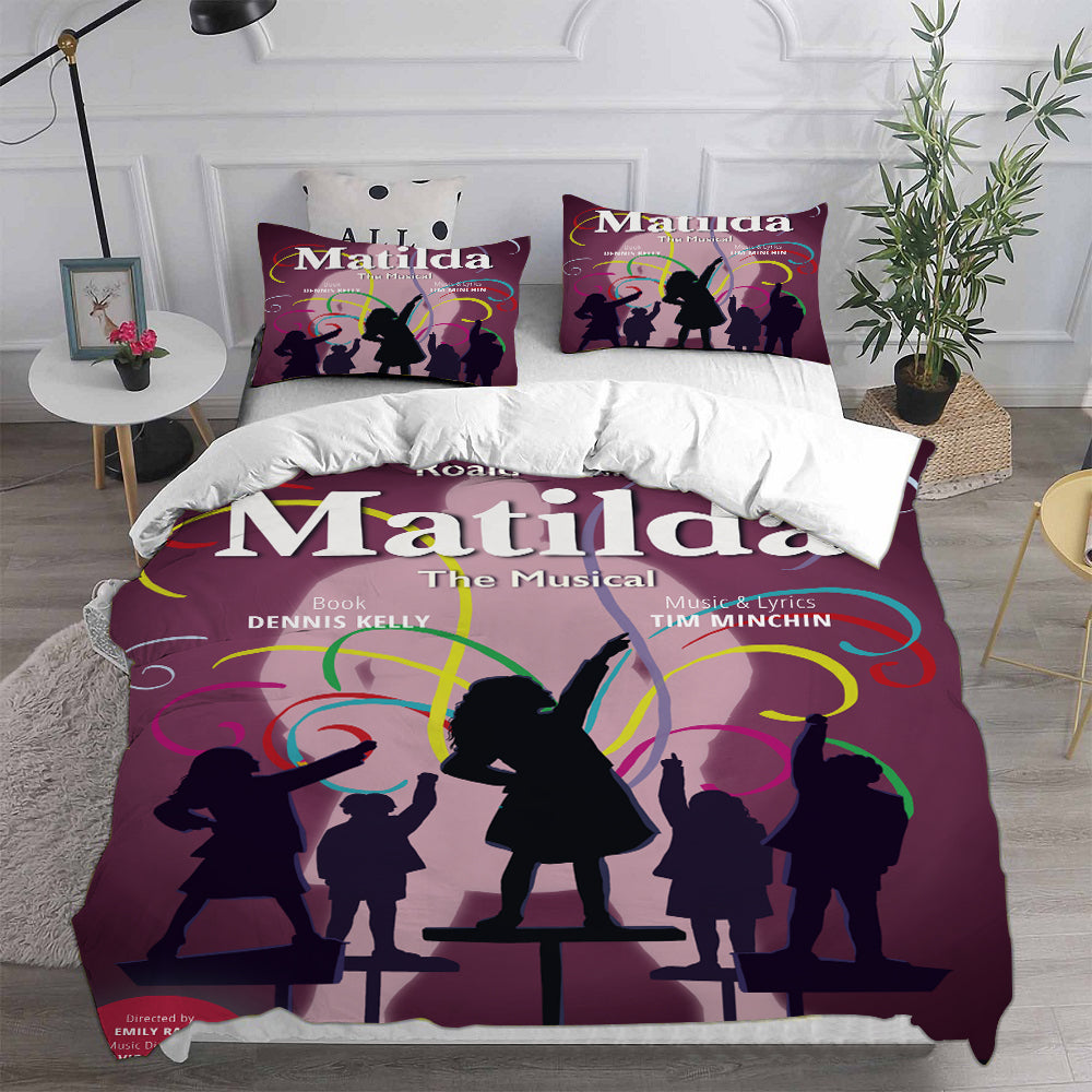 Roald Dahl’s Matilda the Musical Cosplay Bedding Set Duvet Cover Pillowcases Halloween Home Decor