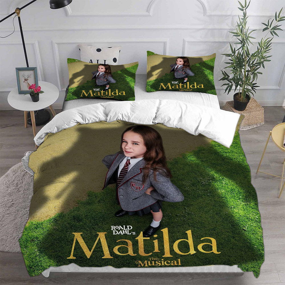 Roald Dahl’s Matilda the Musical Cosplay Bedding Set Duvet Cover Pillowcases Halloween Home Decor