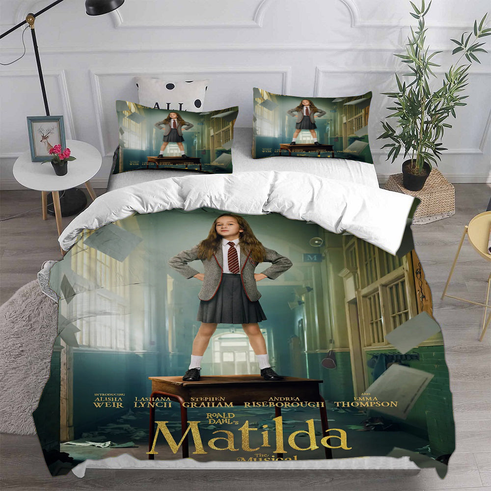 Roald Dahl’s Matilda the Musical Cosplay Bedding Set Duvet Cover Pillowcases Halloween Home Decor