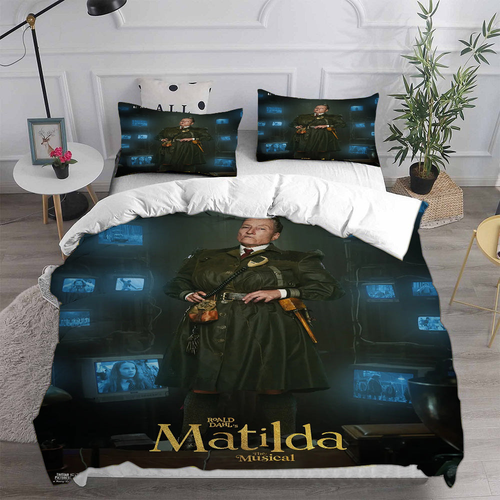 Roald Dahl’s Matilda the Musical Cosplay Bedding Set Duvet Cover Pillowcases Halloween Home Decor