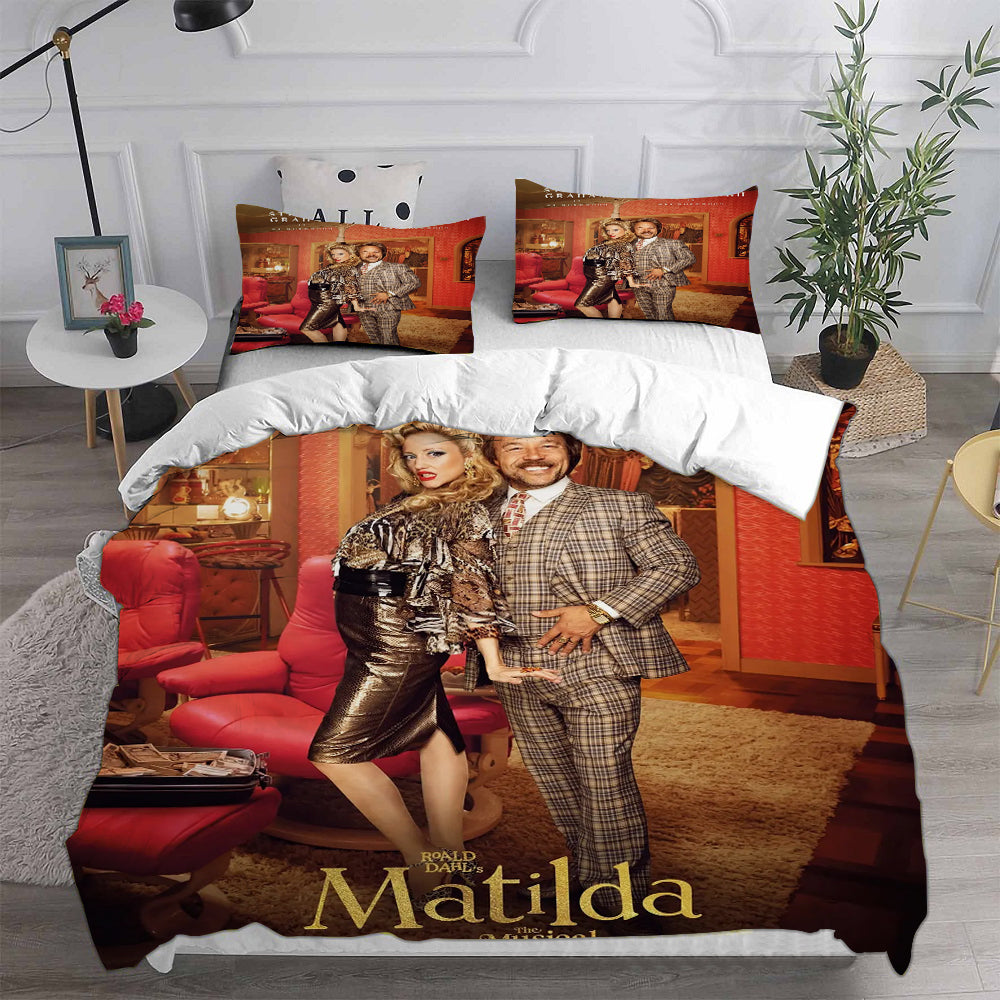 Roald Dahl’s Matilda the Musical Cosplay Bedding Set Duvet Cover Pillowcases Halloween Home Decor