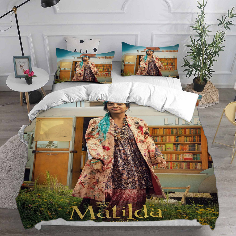 Roald Dahl’s Matilda the Musical Cosplay Bedding Set Duvet Cover Pillowcases Halloween Home Decor