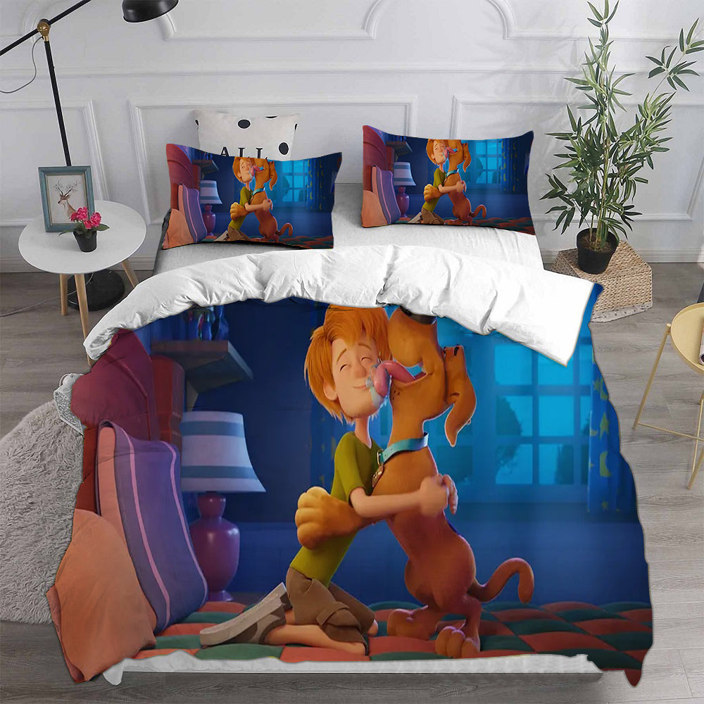 Scooby Dog Cosplay Bedding Set Duvet Cover Pillowcases Halloween Home Decor