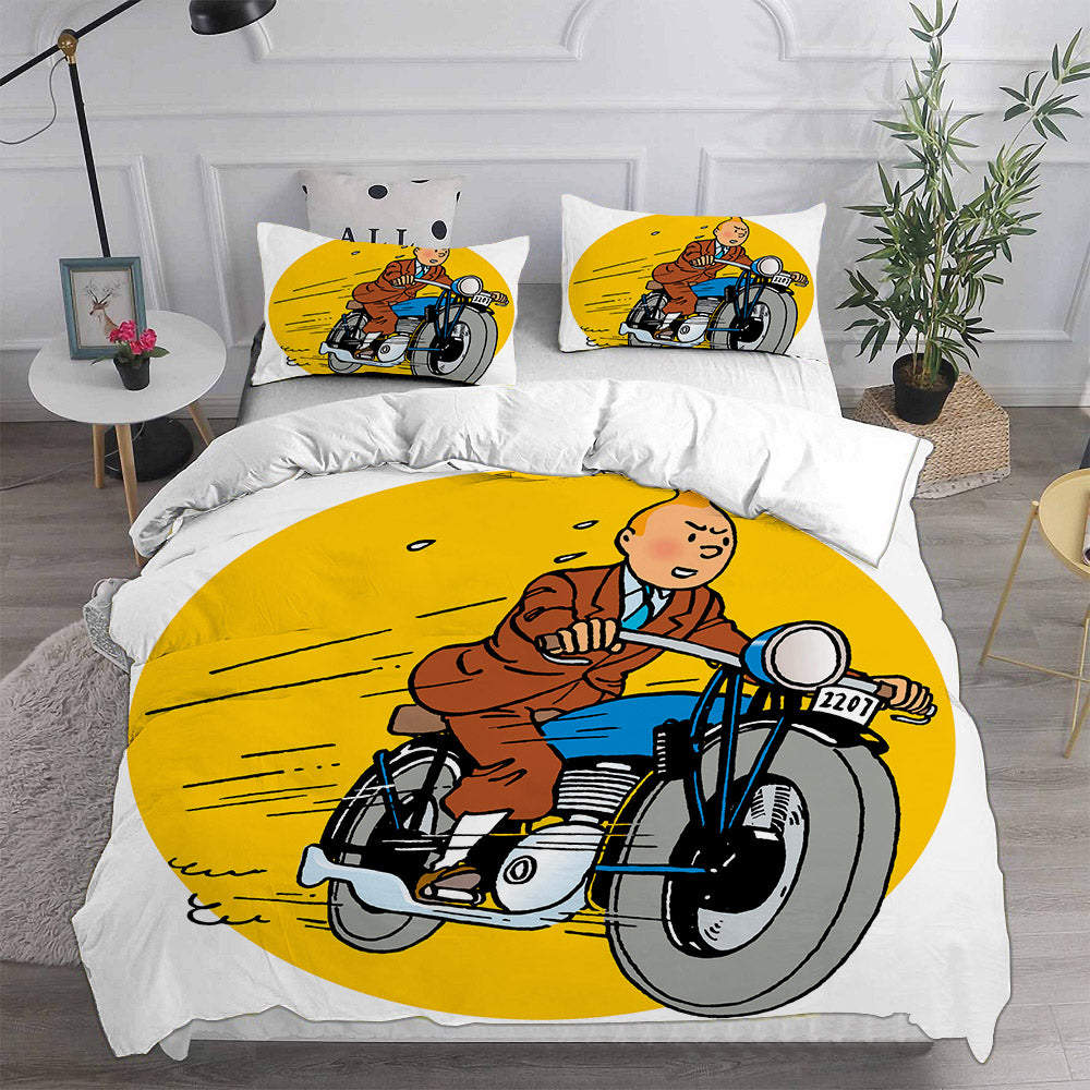 The Adventures of Tintin Cosplay Bedding Set Duvet Cover Pillowcases Halloween Home Decor