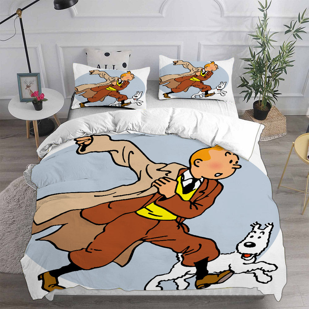 The Adventures of Tintin Cosplay Bedding Set Duvet Cover Pillowcases Halloween Home Decor