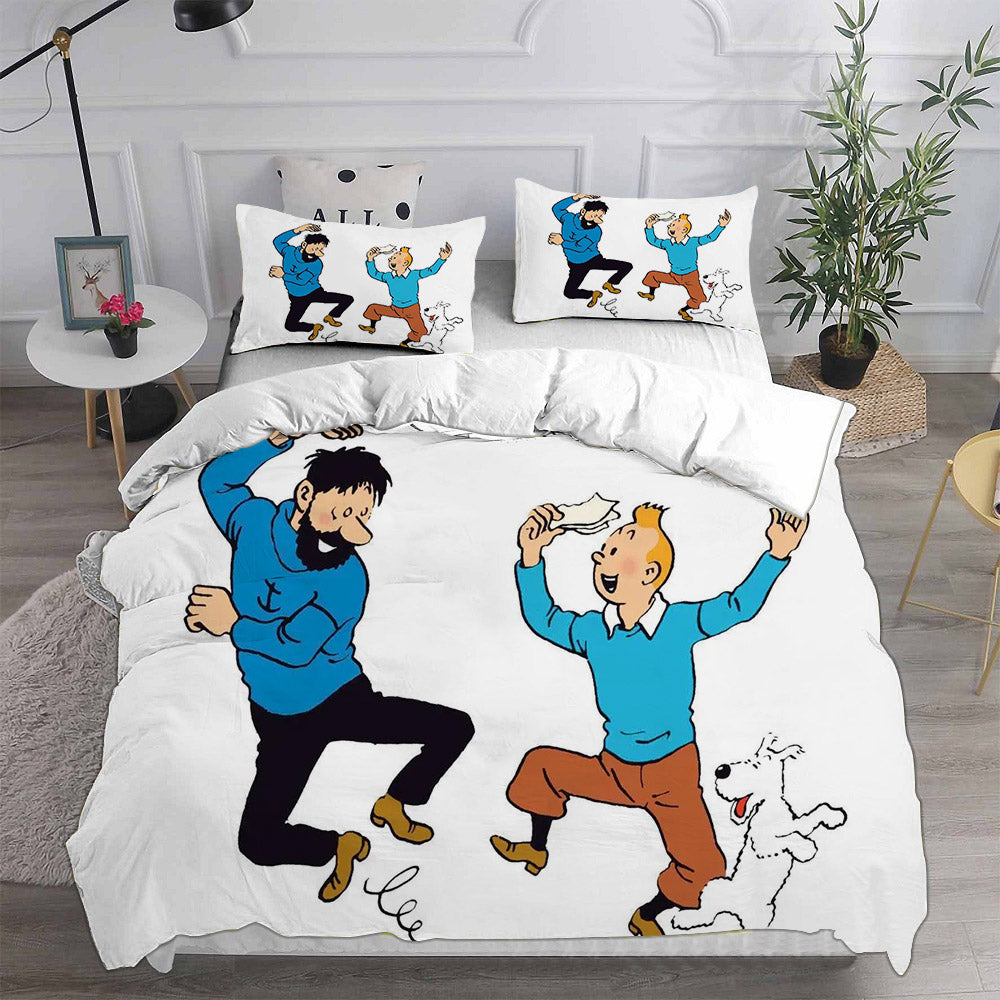 The Adventures of Tintin Cosplay Bedding Set Duvet Cover Pillowcases Halloween Home Decor