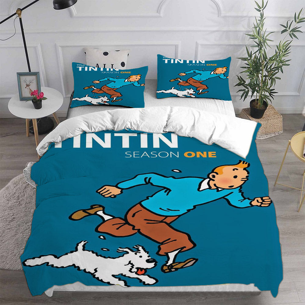 The Adventures of Tintin Cosplay Bedding Set Duvet Cover Pillowcases Halloween Home Decor