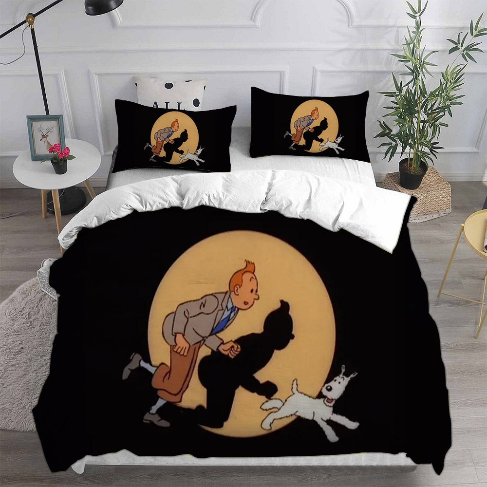 The Adventures of Tintin Cosplay Bedding Set Duvet Cover Pillowcases Halloween Home Decor