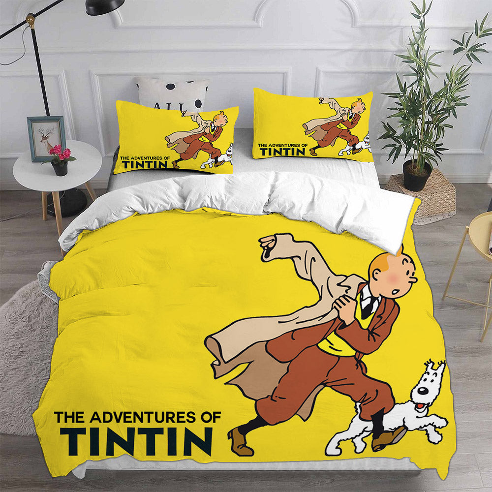 The Adventures of Tintin Cosplay Bedding Set Duvet Cover Pillowcases Halloween Home Decor