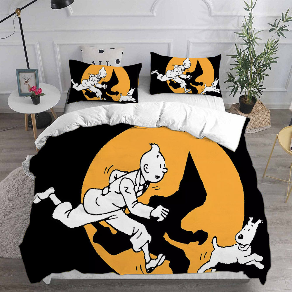 The Adventures of Tintin Cosplay Bedding Set Duvet Cover Pillowcases Halloween Home Decor