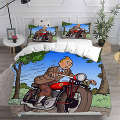 The Adventures of Tintin Cosplay Bedding Set Duvet Cover Pillowcases Halloween Home Decor