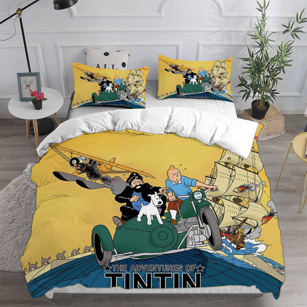 The Adventures of Tintin Cosplay Bedding Set Duvet Cover Pillowcases Halloween Home Decor