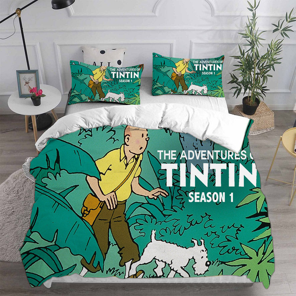 The Adventures of Tintin Cosplay Bedding Set Duvet Cover Pillowcases Halloween Home Decor