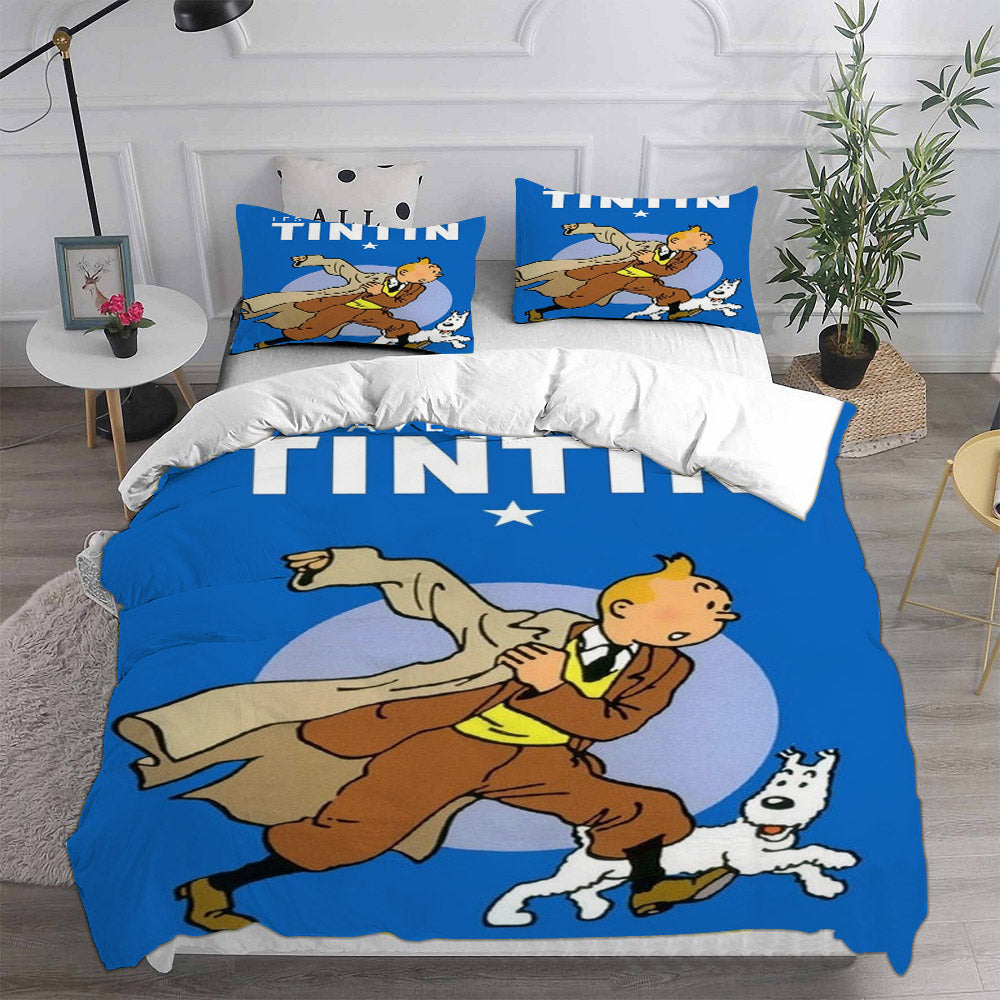 The Adventures of Tintin Cosplay Bedding Set Duvet Cover Pillowcases Halloween Home Decor