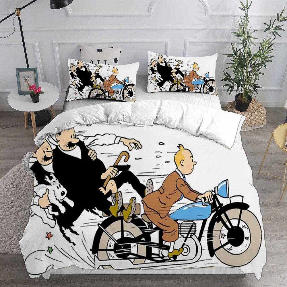 The Adventures of Tintin Cosplay Bedding Set Duvet Cover Pillowcases Halloween Home Decor