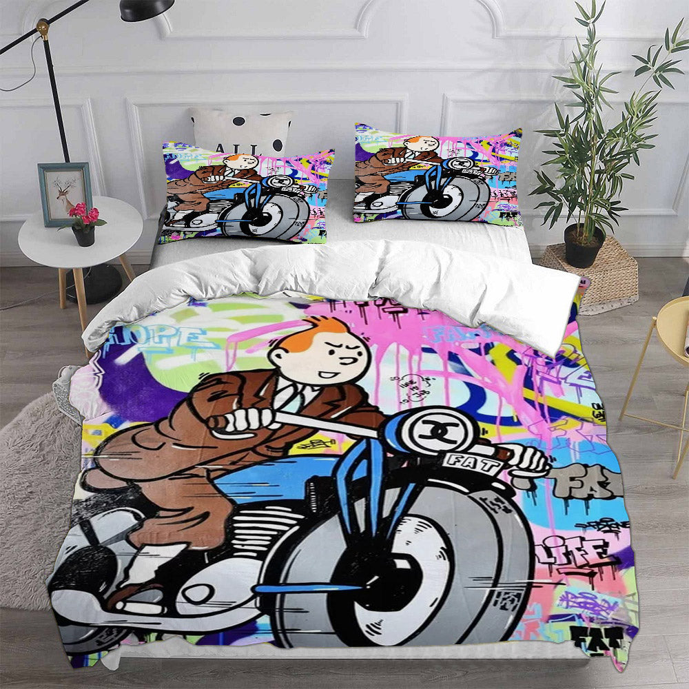 The Adventures of Tintin Cosplay Bedding Set Duvet Cover Pillowcases Halloween Home Decor