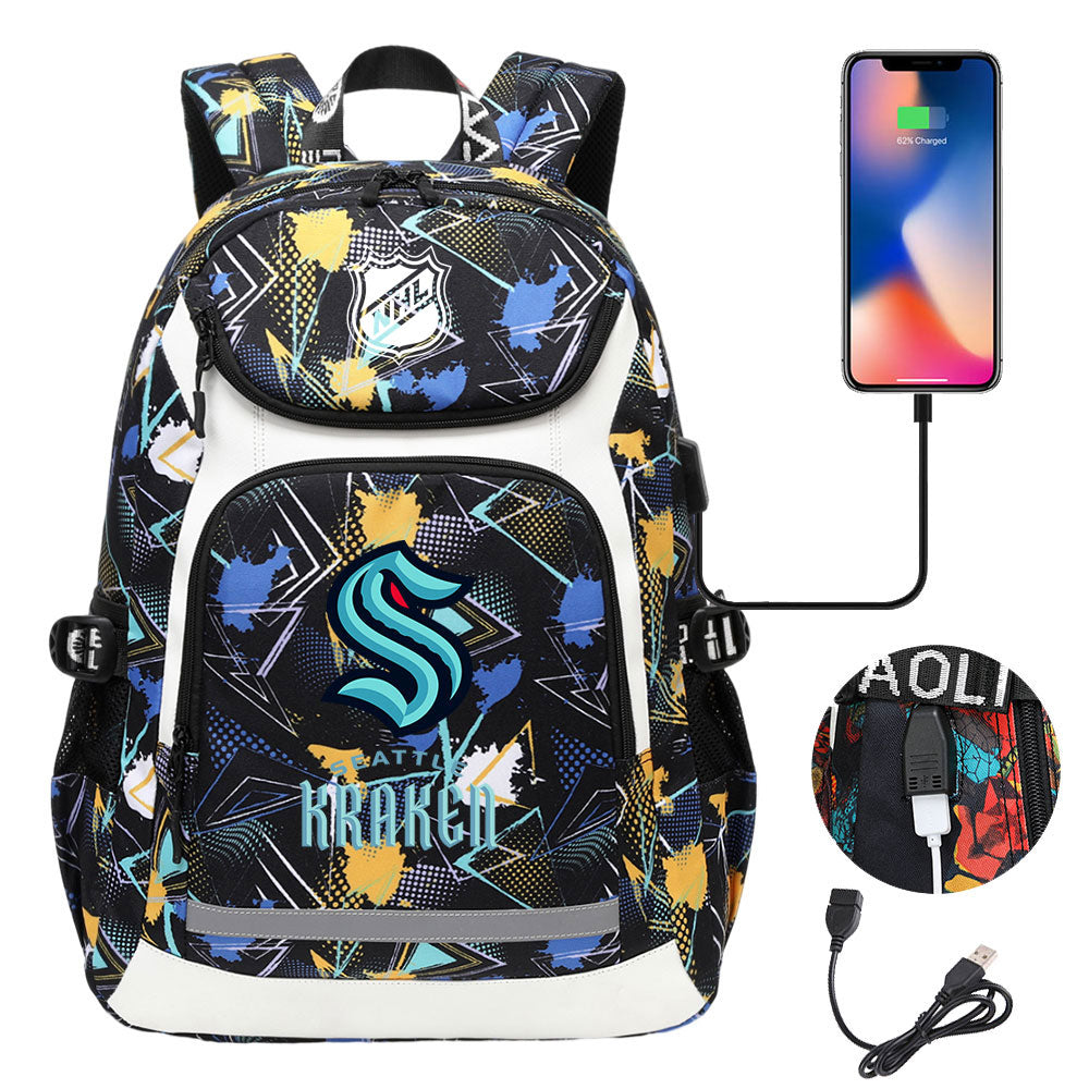 Seattle Kraken Hockey League Backpack School Notebook Travel Bags With USB