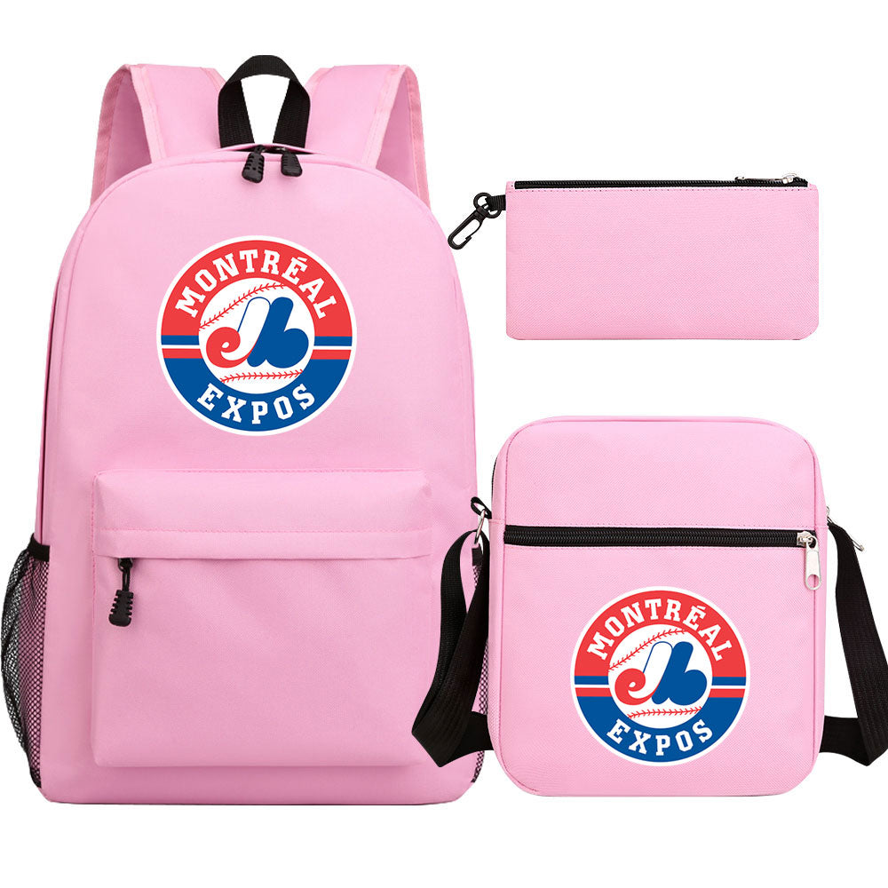 Montreal Expos Baseball School Backpack Shoulder Bag Pencil Bags 3pcs Set