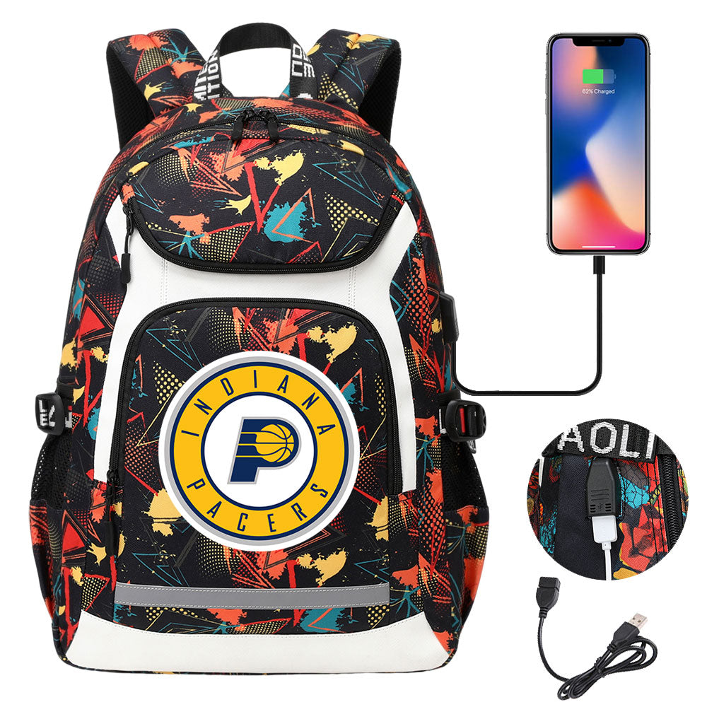 Indiana Pacers Backpack School Notebook Travel Bags With USB