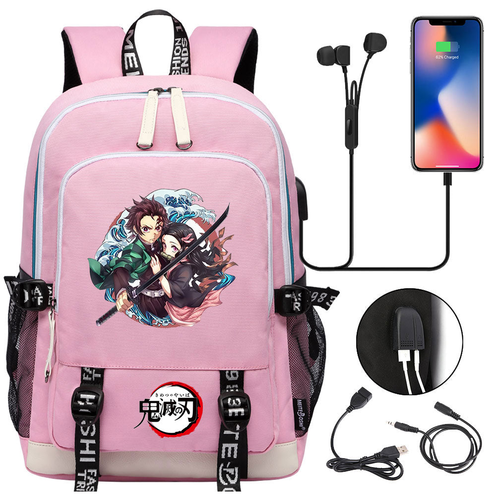 Demon Slayer Kimetsu No Yaiba USB Charging Backpack School Note Book Laptop Travel Bags