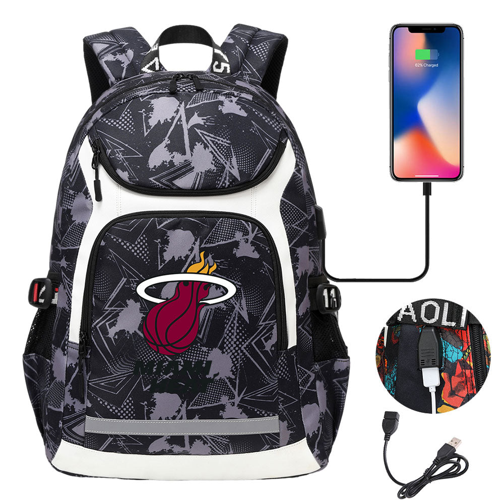 Miami Heat Backpack School Notebook Travel Bags With USB