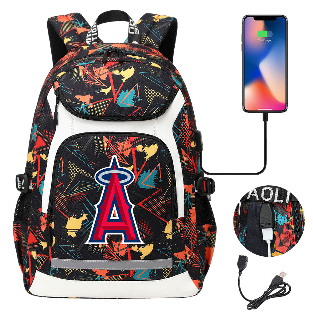 Los Angeles Angels Backpack School Notebook Travel Bags With USB