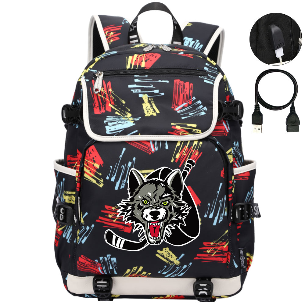 Chicago Wolves Hockey League Backpack School Notebook Travel Bag