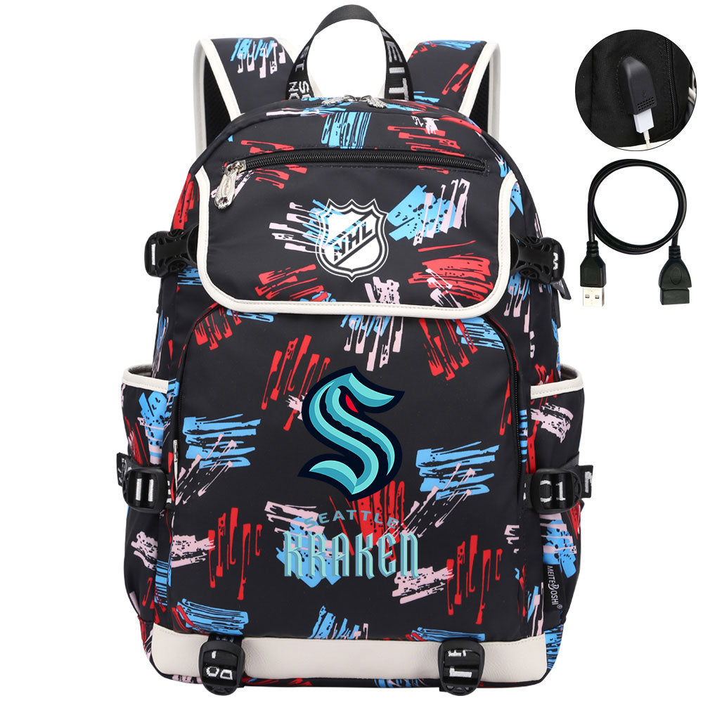 Seattle Kraken Hockey League Backpack School Notebook Travel Bags