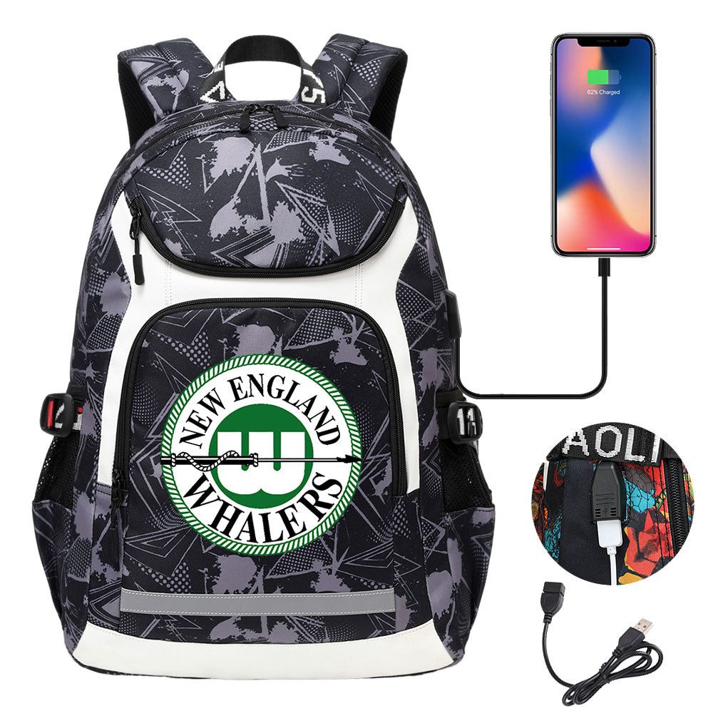 New England Whalers Backpack School Notebook Travel Bags With USB