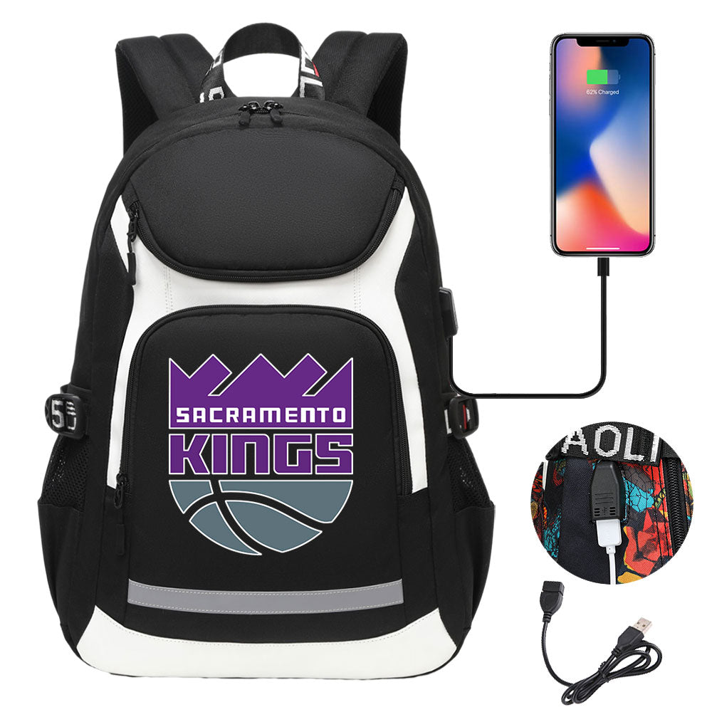 Sacramento Kings Backpack School Notebook Travel Bags With USB