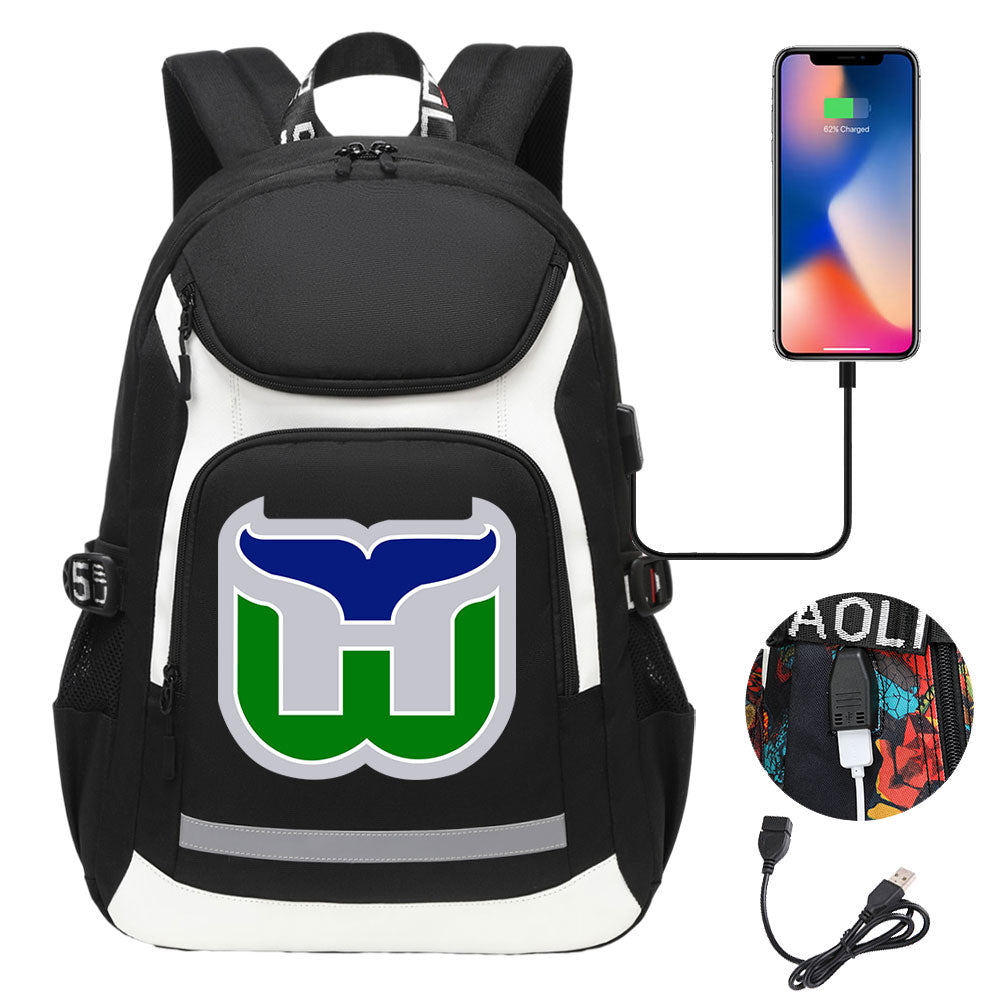 Hartford Whalers Hockey Backpack School Notebook Travel Bags With USB