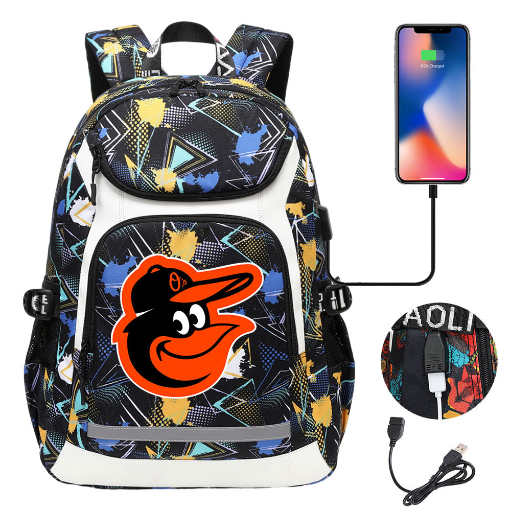 Baltimore Orioles Backpack School Notebook Travel Bags With USB