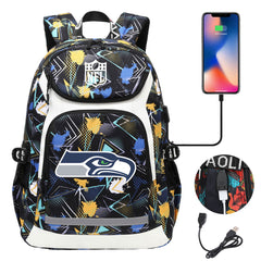 Seattle Seahawks Football Rugby Backpack School Notebook Travel Bags With USB