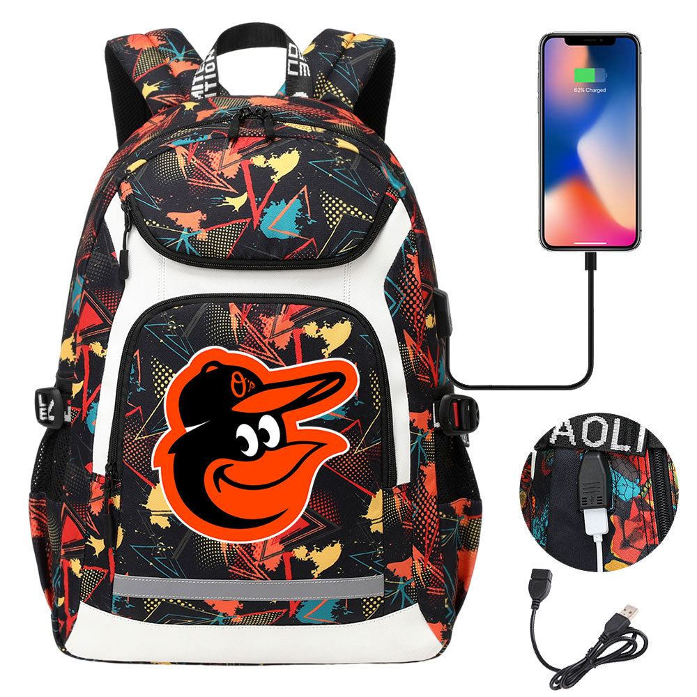 Baltimore Orioles Backpack School Notebook Travel Bags With USB