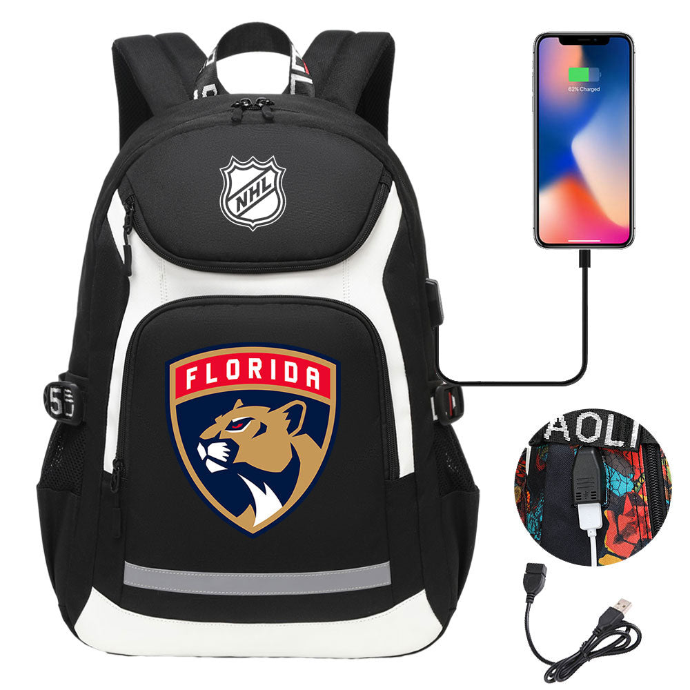 Florida Panthers Hockey League Backpack School Notebook Travel Bags With USB
